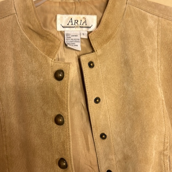 Vintage suede button down long sleeve leather beige tan jacket Aria - Picture 6 of 10